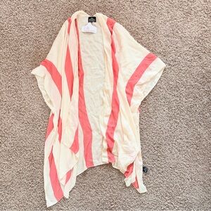 NWT Midi Long Cream and Pink Kimono Cardigan Lightweight One Size Flowy New